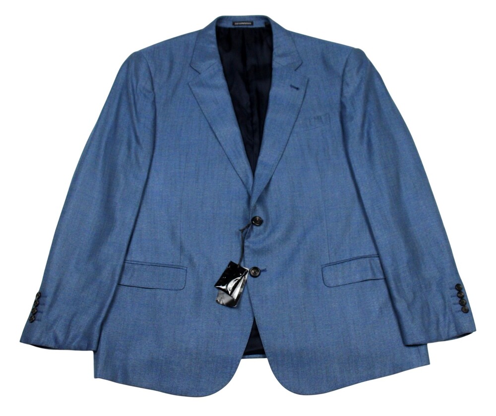 Emporio Armani Blazer Mens 48 R (58 EU) Blue Viscose Two Button Sport Coat
